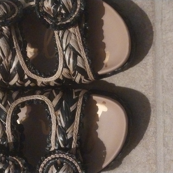 Sam Edelman Reina Raffia Woven Slide Sandal Buckle Black & Tan Size 10 - Picture 5 of 9